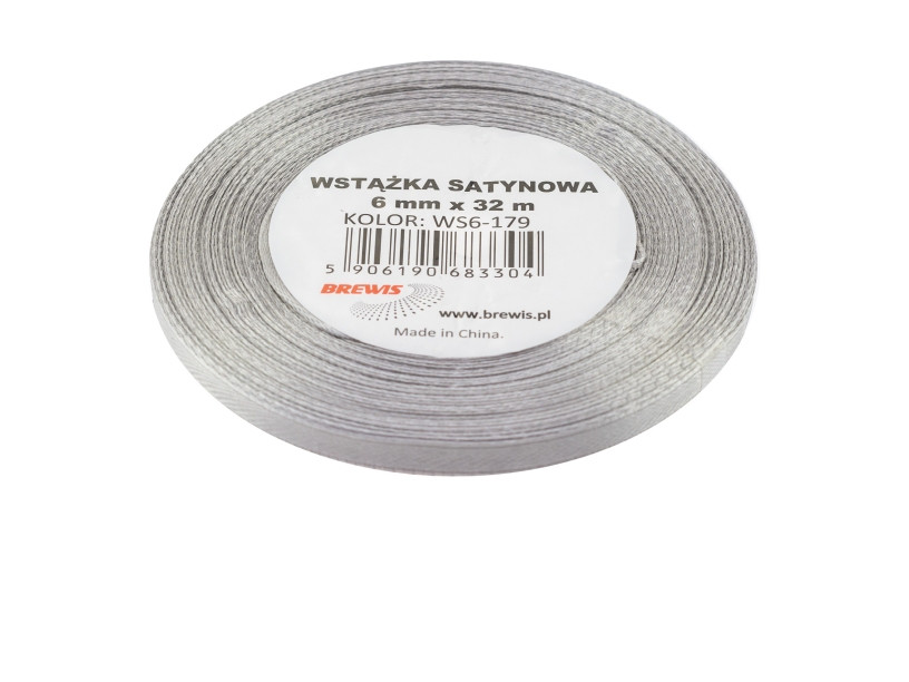 Wstążka satynowa 6mmx32m srebrna 2 Brewis